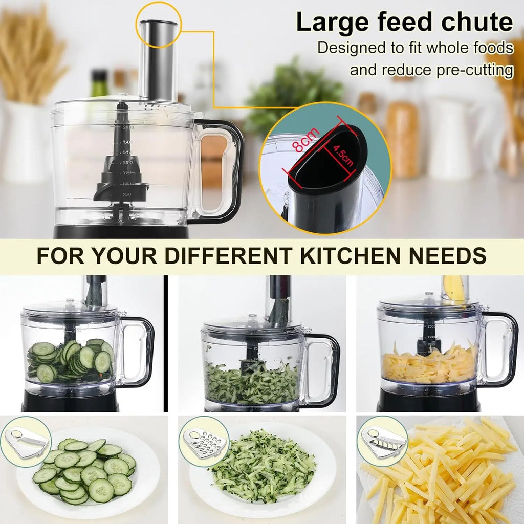 TopStrong 6-in-1 Food Processor 800W with 2L Bowl, 3 Speeds & Pulse – Chop, Slice, Shred & Knead Dough