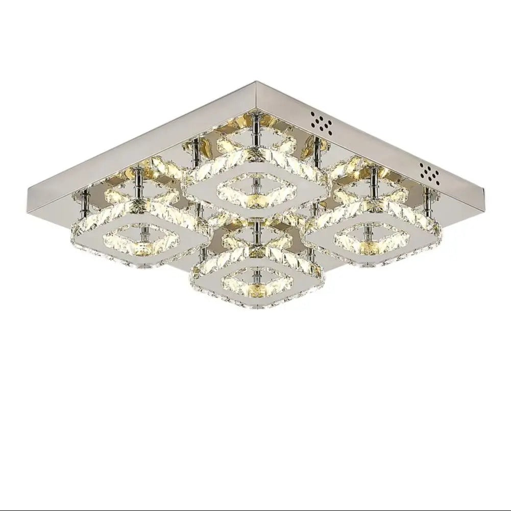 48W LED Ceiling Light Crystal Chandelier Pendant Lamp, Dimmable with Remote