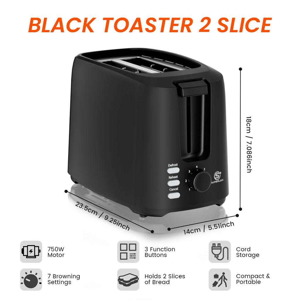 2-Slice Stainless Steel Toaster – Wide-Slot Breakfast Machine with 6 Browning Levels & Auto Pop-Up
