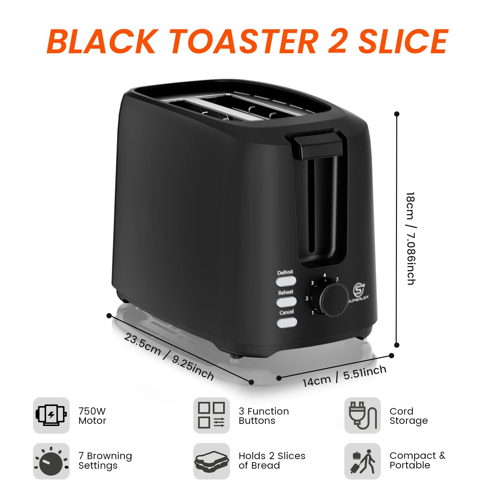 2-Slice Stainless Steel Toaster – Wide-Slot Breakfast Machine with 6 Browning Levels & Auto Pop-Up