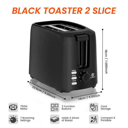 2-Slice Stainless Steel Toaster – Wide-Slot Breakfast Machine with 6 Browning Levels & Auto Pop-Up