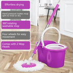 Spin Mop 360° Bucket Set Floor Magic Microfiber Rotating Dry Heads with 2 Heads