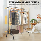 Double-Track Double-Rod Clothes Rail – Free-Standing Metal Coat Hanger with Shoe Rack, Adult & Children Garment Display Stand