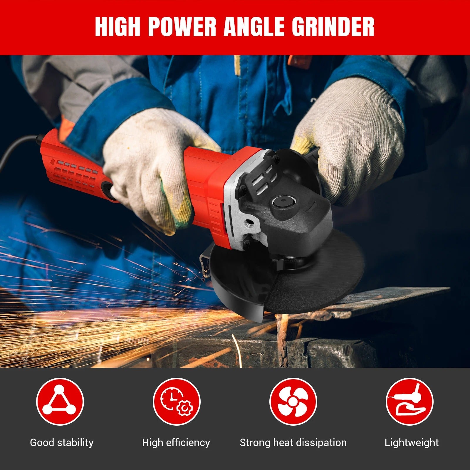 DayPlus 115mm Angle Grinder 5000W 4.5” Electric Corded Grinder 12000RPM M14 for Metal & Tile Cutting