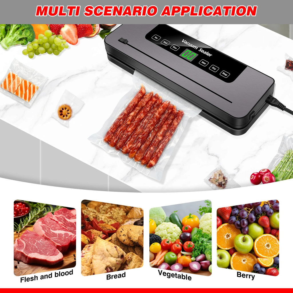 Automatic Food Vacuum Sealer Machine – 5 Modes, Built-in Cutter, 10 Vacuum Bags, Wet & Dry Food Sealing