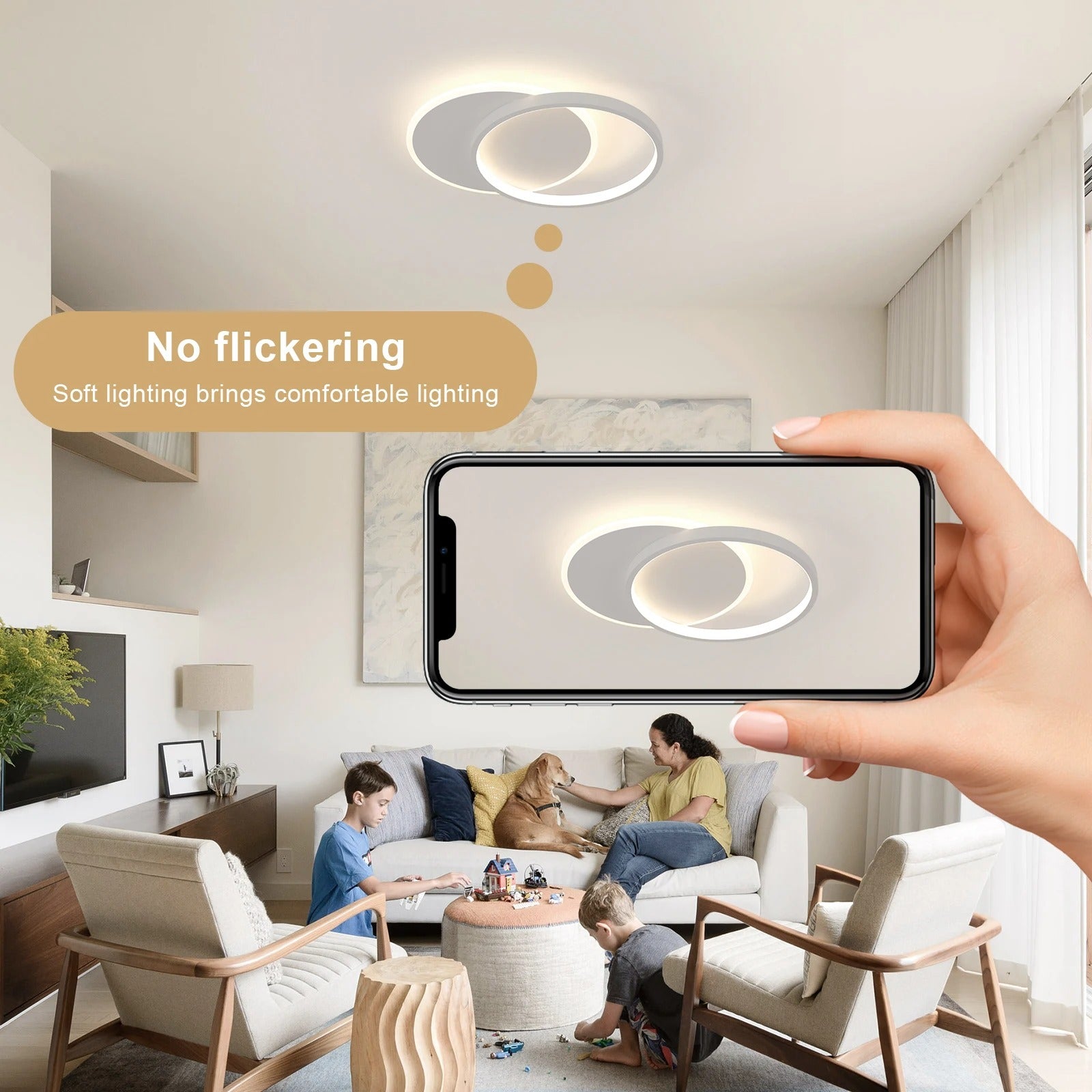 Dimmable LED Ceiling Light, 32W Modern Living Room Ceiling Light with Remote Control,White Round Bedroom Ceiling Light