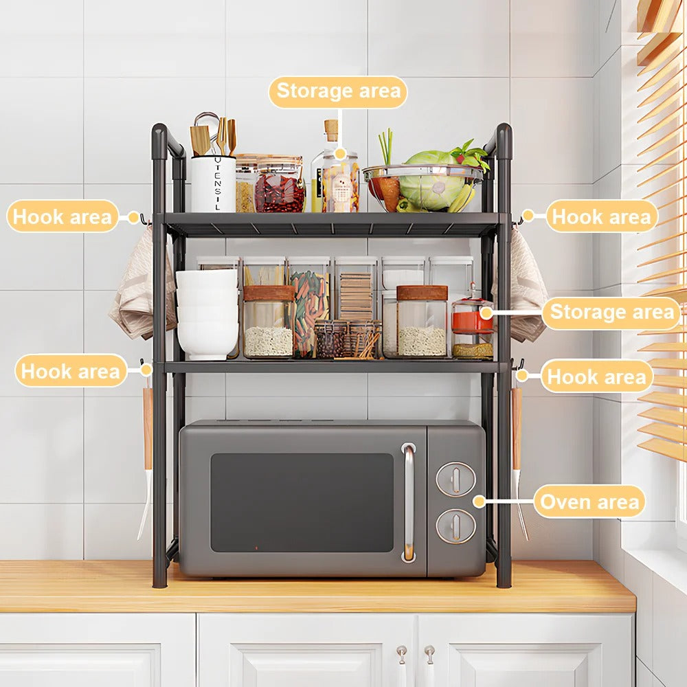 Kitchen Storage Organiser Rack – Heavy-Duty Countertop Shelf for Microwave, Oven & Kitchen Accessories