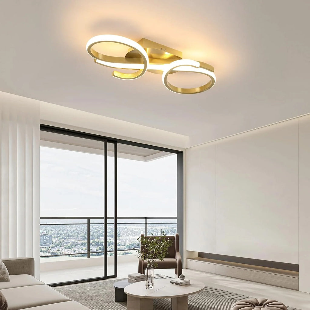 Modern 36W LED Ceiling Light – Golden Acrylic Chandelier Lamp, 3000K Warm White for Bedroom