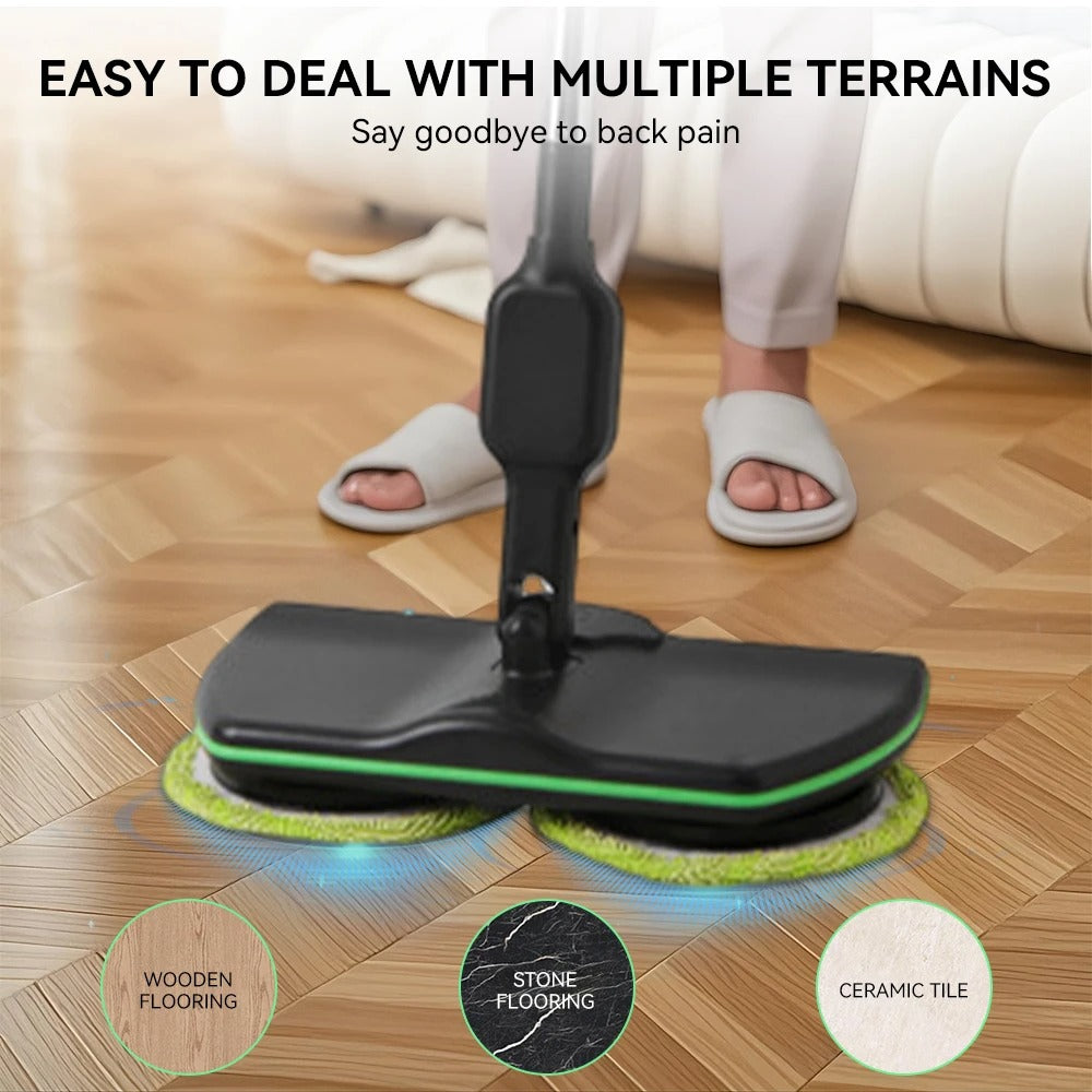 Electric Spin Mop – 2-in-1 Floor Scrubber & Polisher with 180° Swivel for Tile & Hardwood