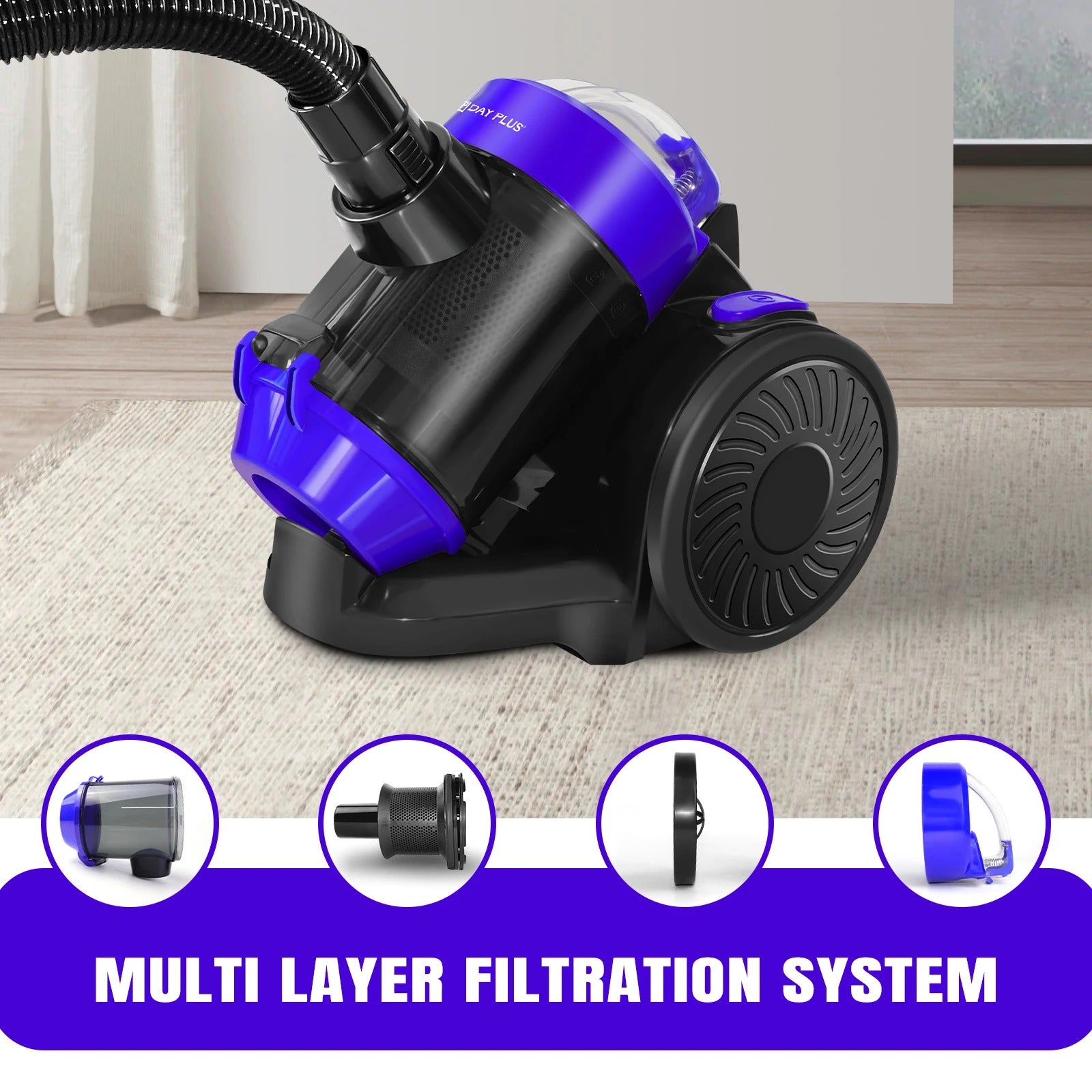 3 IN 1 Vacuum Cleaner, 3800W Basics Cylinder Vacuum Cleaner with HEPA filter for Hardfloor, Carpet,Car Living Room,Kitchen,1.5L