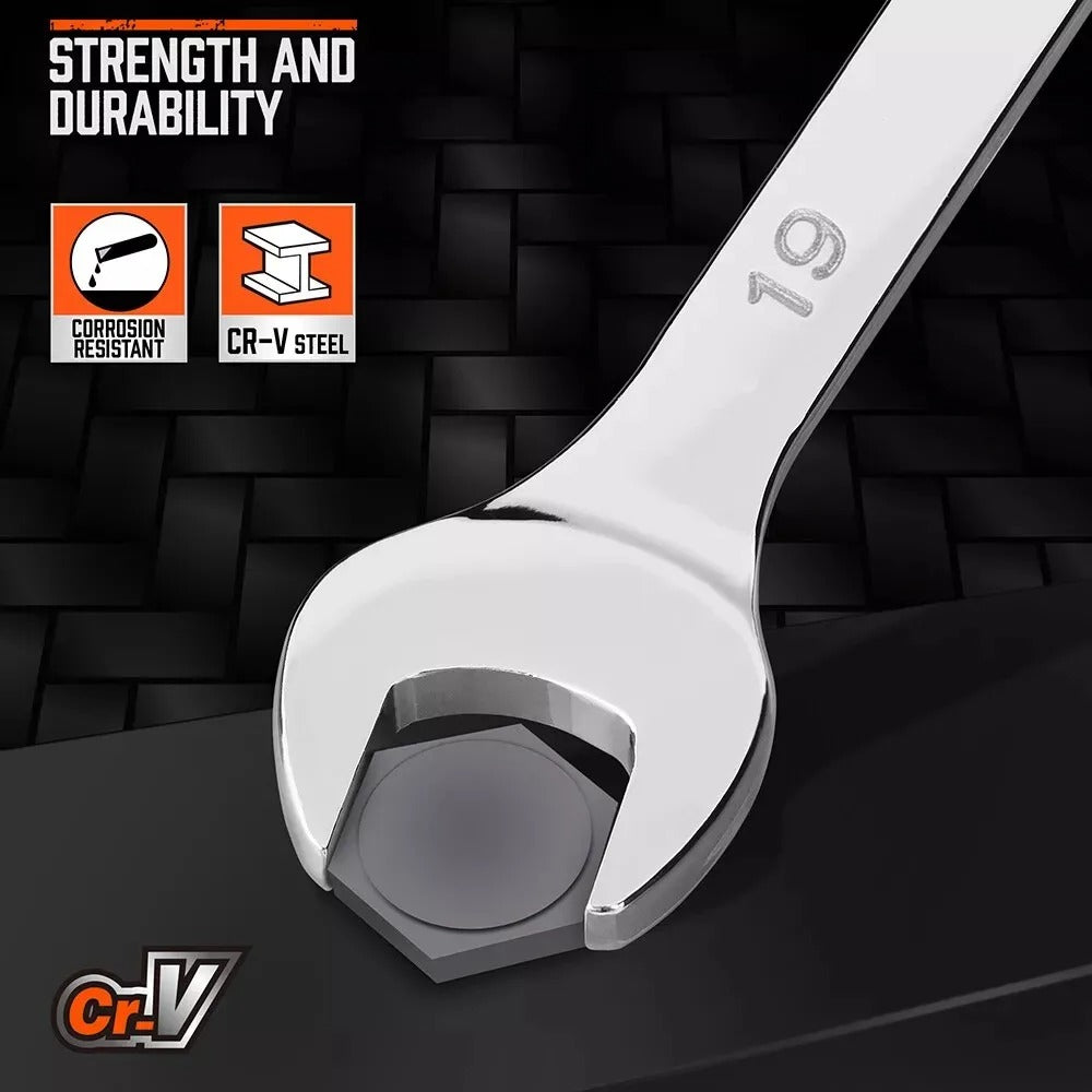 HORUSDY 12-Piece Metric Spanner Set – Chrome Vanadium Steel Open & Ring Wrench Kit (8-19mm) with Storage Rack