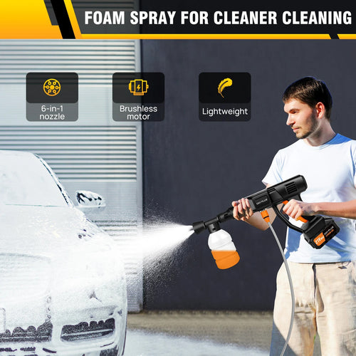 21V Handheld High Pressure Washer | 6-in-1 Nozzle Cordless Water Gun for Car, Floor & Garden Cleaning