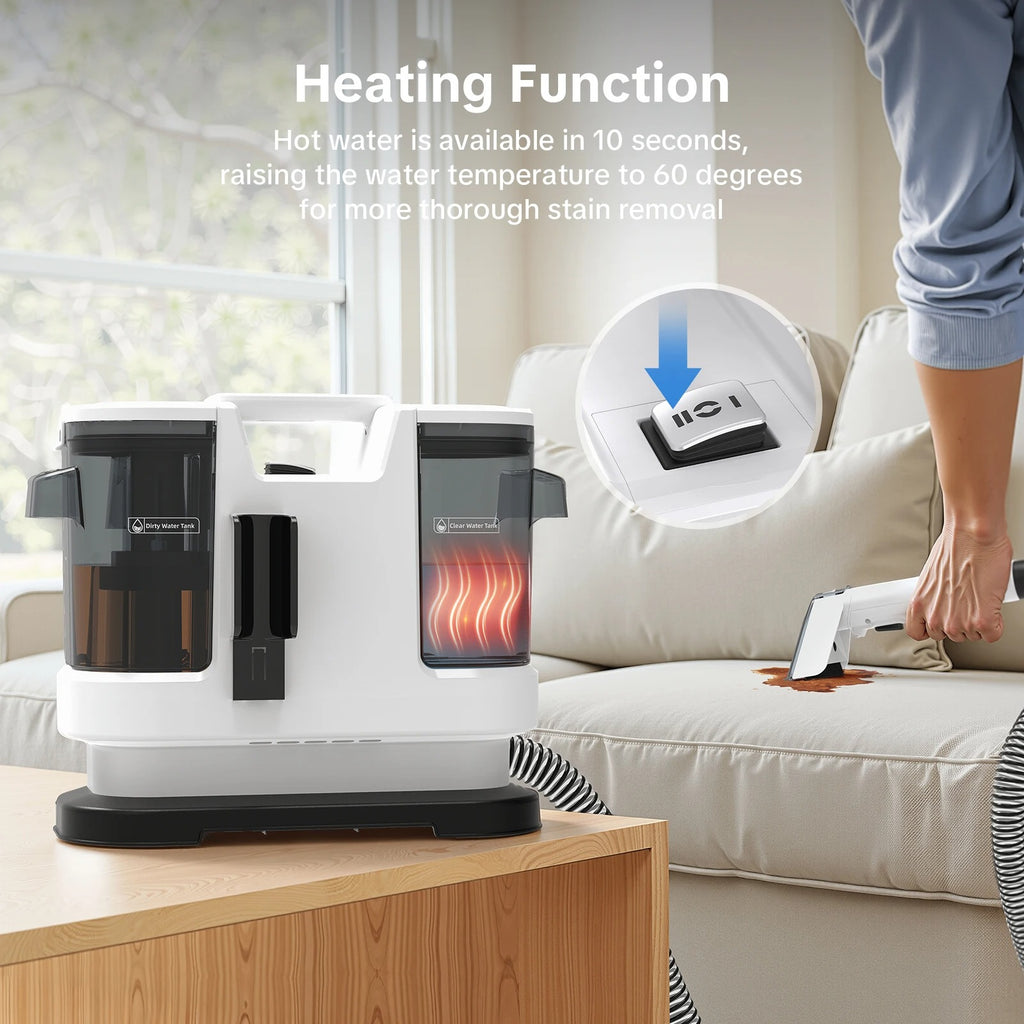 Lubluelu V8 800W Hot Water Carpet Cleaner 60°C Deep Clean Pet Stains 15kPa Strong Suction 5M Long Power Cord 1.75L Tank