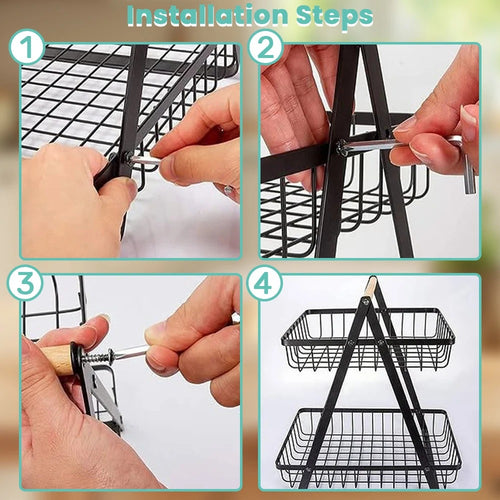 2-Tier Fruit Basket Stand – Detachable Stainless Steel Fruit & Vegetable Storage Rack