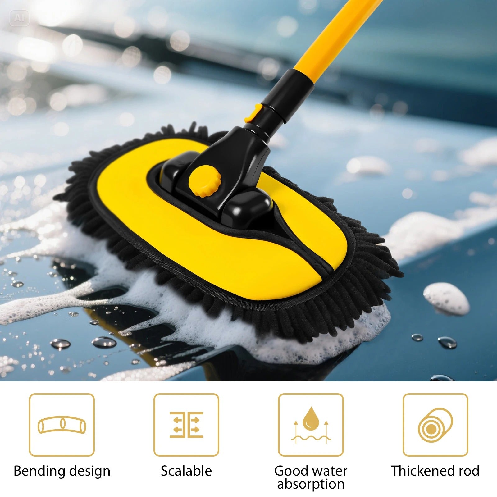 15° Arc Retractable Car Cleaning Brush | Extendable Microfiber Mop for RV, Truck & Camper