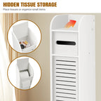 3-Tier Slim Bathroom Storage Cabinet with Doors – Waterproof PVC Floor Organizer for Narrow Spaces
