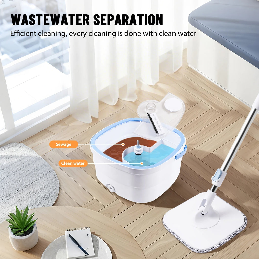 VickHome 360° Turbo Spin Mop and Bucket Set with 2.5L Capacity, Stainless Steel Handle & 3 Mop Heads