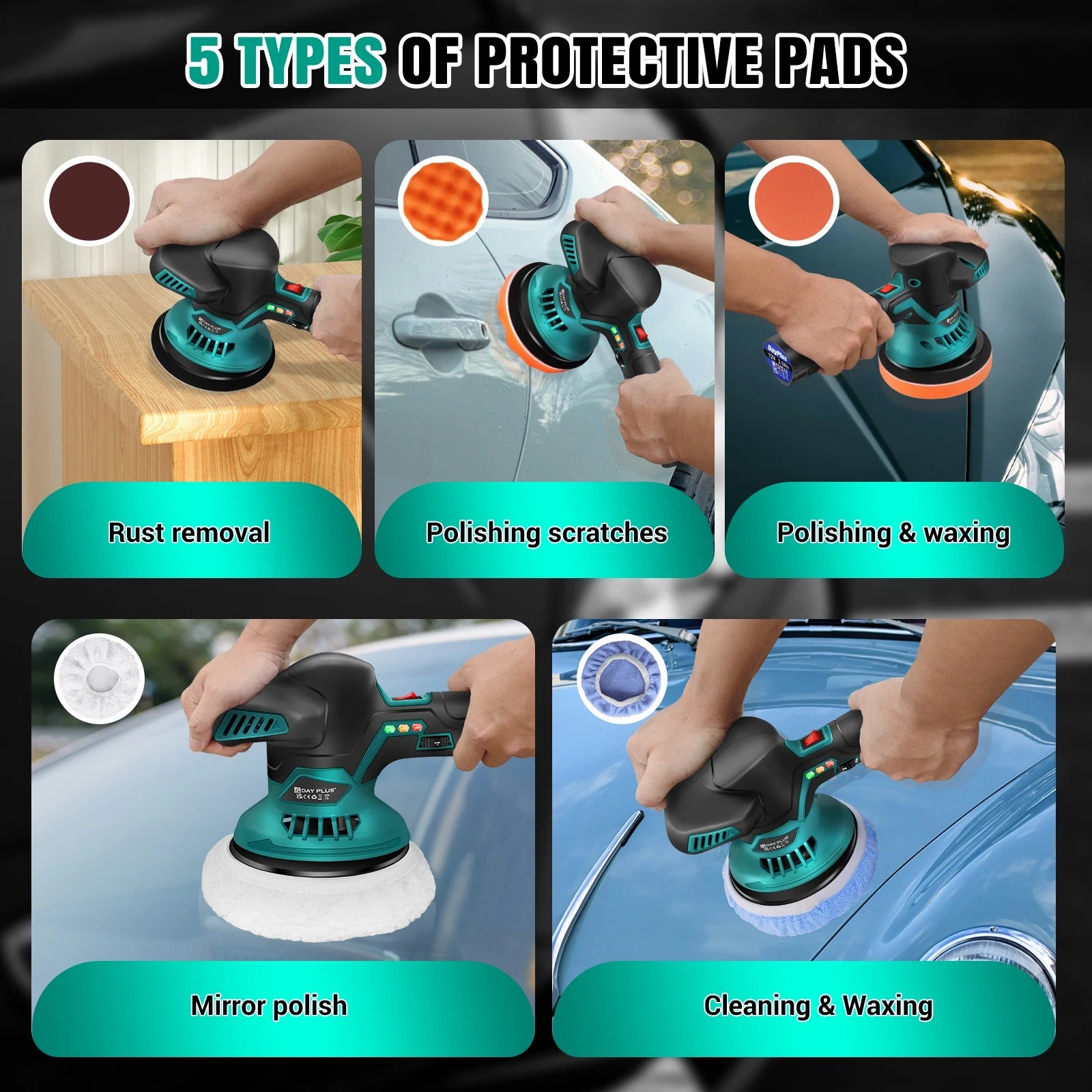 Electric Car Polishing Machine – Variable Speed Portable Buffer & Polisher with Dual Battery Set