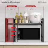 Adjustable Space-Saving Microwave Rack – 100kg Capacity, Kitchen Shelf with Hooks & Storage Organizer (Black)