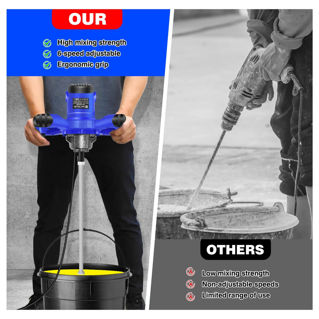 2600W Portable Electric Cement Mixer, 6 Speed Handheld Mixer Stirring Tool for Mixing Grout Paint Mortar Mud Plaster Tool