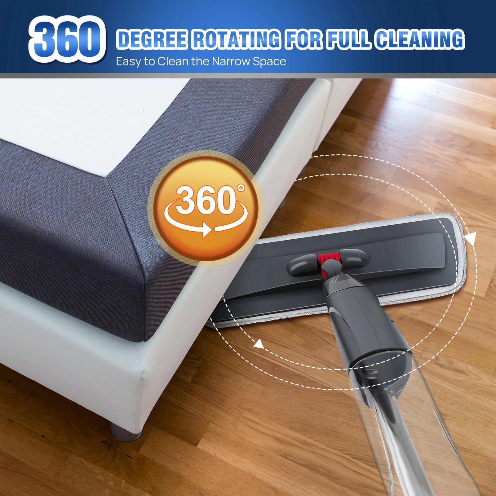 Wet and Dry Spray Mop Floor Wiper with Spray Function with 3 Wiper Pads and Window Scraper, 360° Rotating Mop 700ml