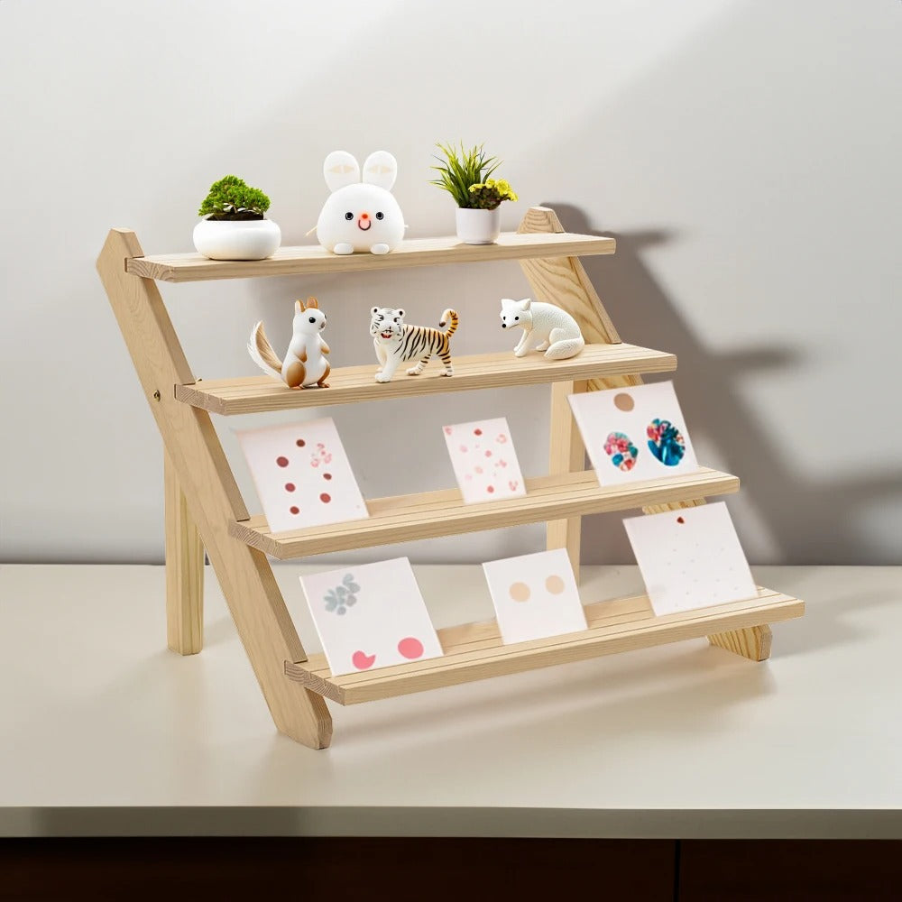 Livingandhome 4 Tier Pine Wood Desktop Display Stand, 39cm W x 32cm D x 40cm H