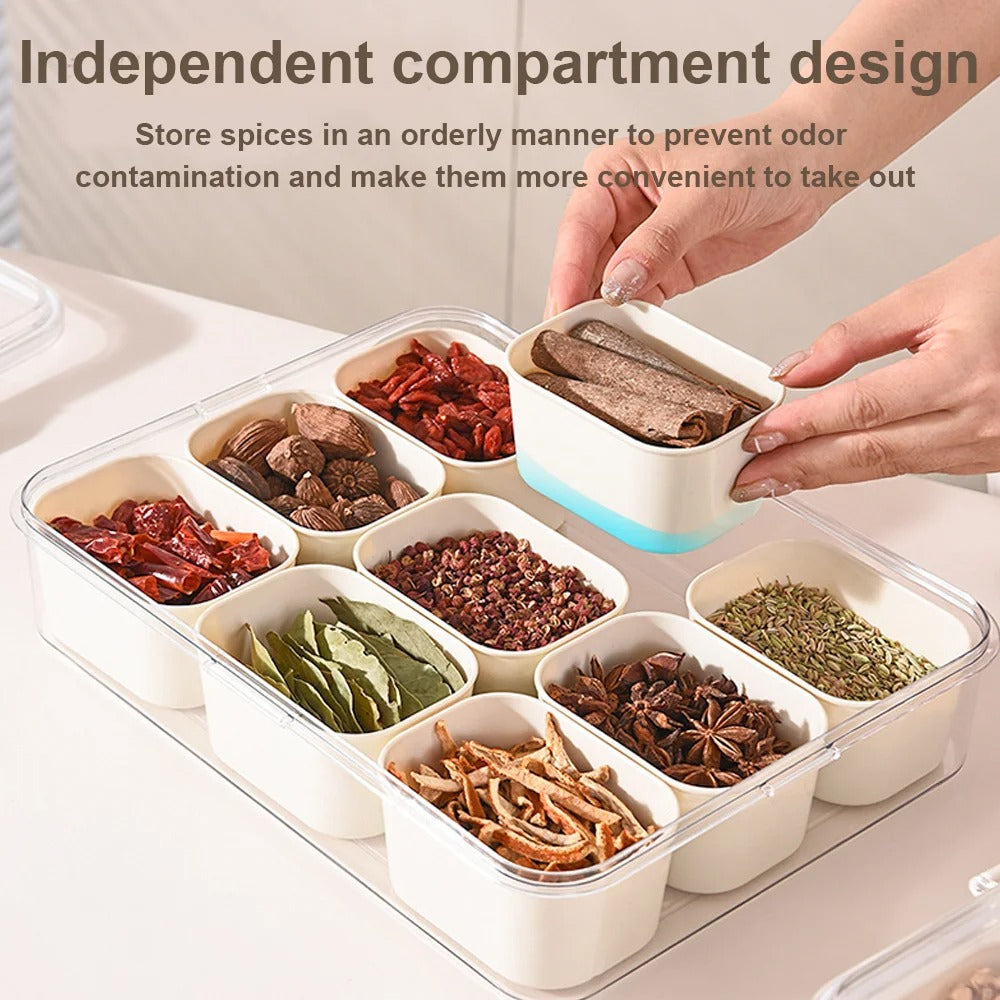 9-Compartment Divided Serving Tray with Lid – PET Snack & Food Storage Box