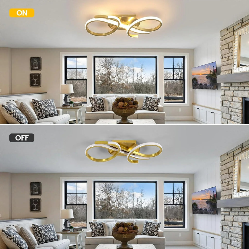 Modern 36W LED Ceiling Light – Golden Acrylic Chandelier Lamp, 3000K Warm White for Bedroom