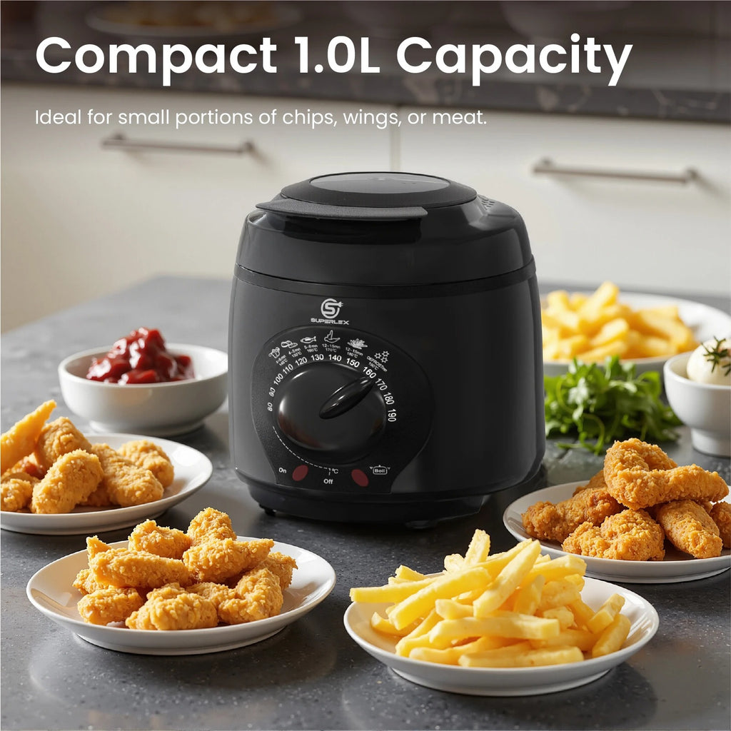 Mini Deep Fat Fryer – 850W-950W Electric Chip Fryer with Removable Oil Tank & Cool-Touch Housing