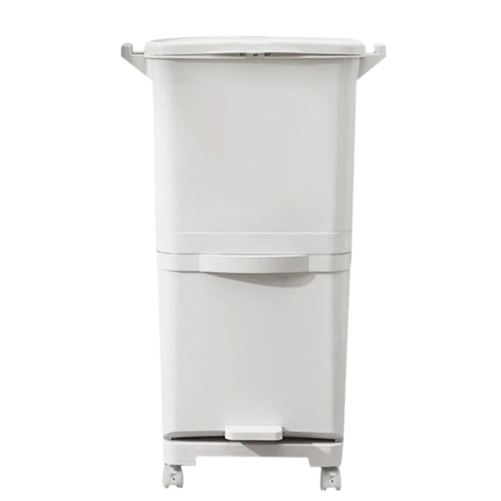 38L Double Compartment Trash Can with 4 Casters – White 2-Tier Kitchen Waste Bin (42×28.2×73cm)