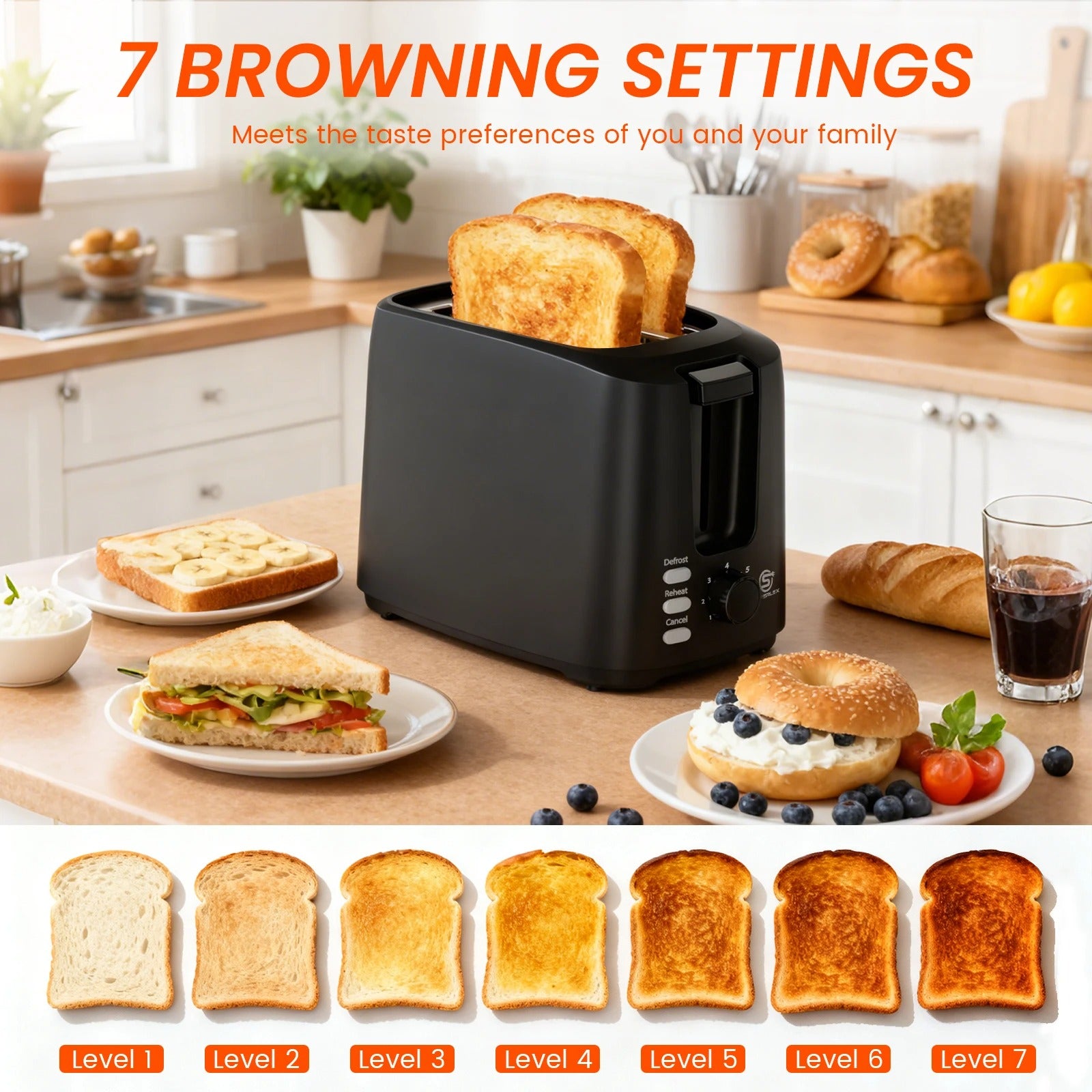 2-Slice Stainless Steel Toaster – Wide-Slot Breakfast Machine with 6 Browning Levels & Auto Pop-Up