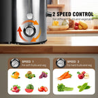 Juicer Machine, Feed Chute for Fruits, Vegetables & Citrus, 2-Speed Centrifugal Juice Extractor, 500ML Capacity