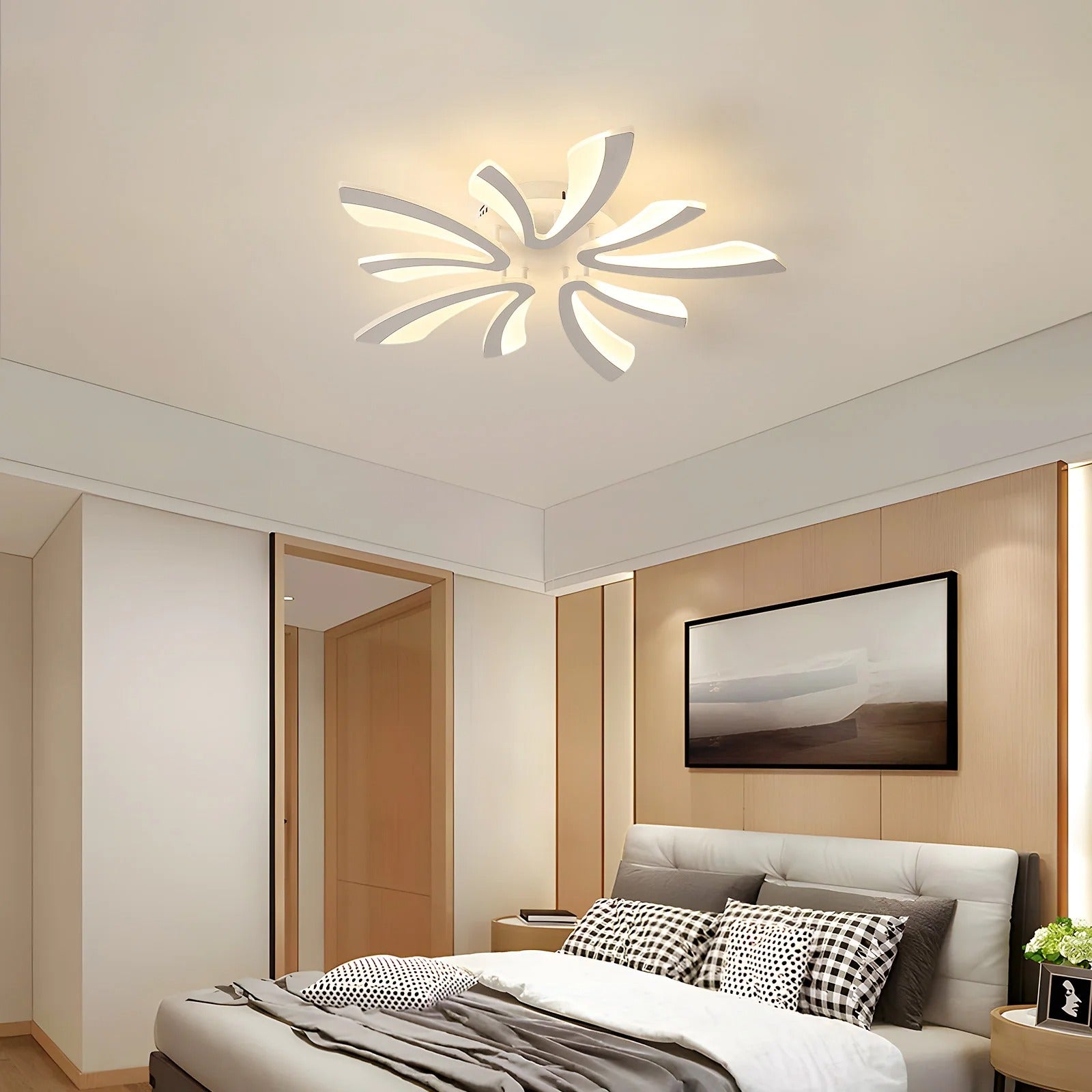 Modern LED Ceiling Light 48W – Dimmable V-Shaped Acrylic Flush Mount with Remote Control, 3000K/4000K/6500K for Bedroom, Living Room & Kitchen