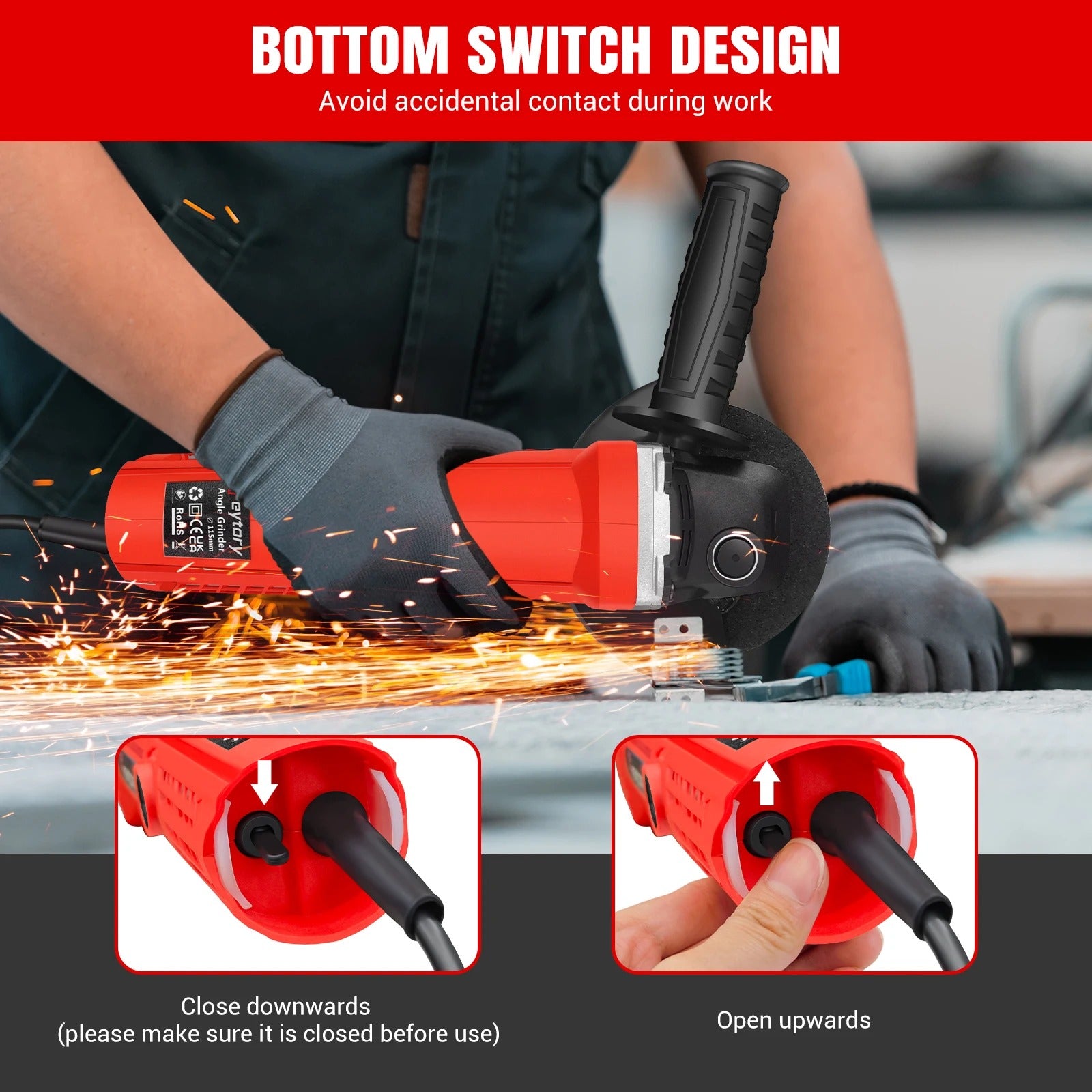 DayPlus 115mm Angle Grinder 5000W 4.5” Electric Corded Grinder 12000RPM M14 for Metal & Tile Cutting