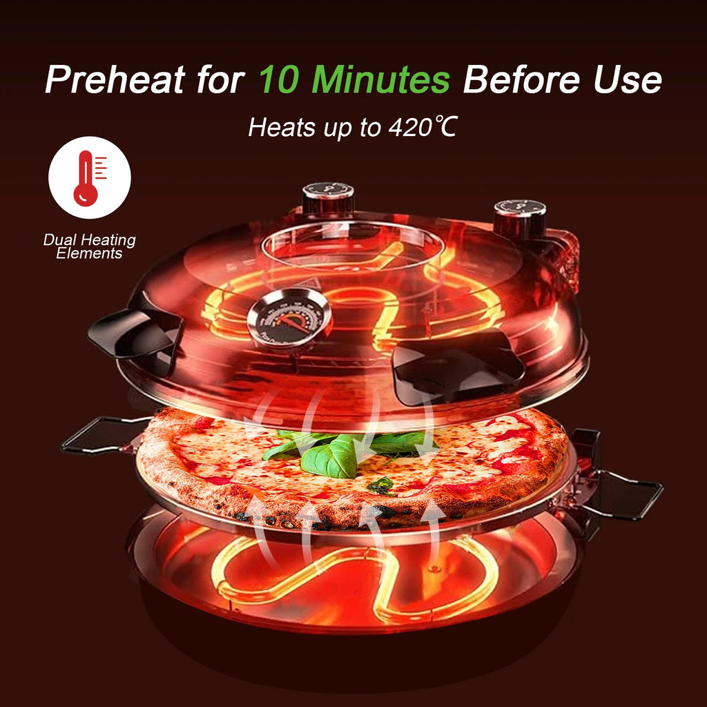 Professional Indoor Electric Pizza Oven – 1200W, 420℃ Fast Heat, Dual Control & 12" Removable Ceramic Stone