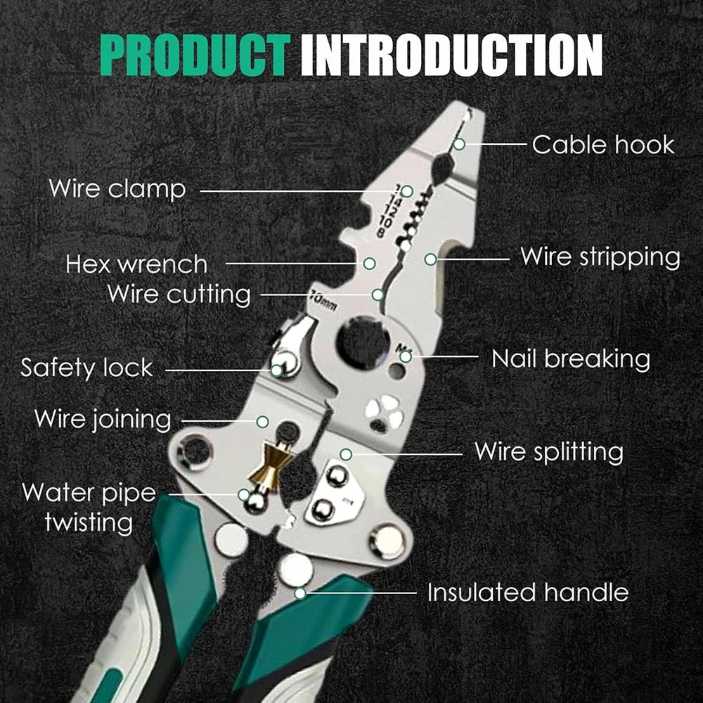 18-in-1 Foldable Wire Stripper Pliers – Multifunction Electrician Tool with Wire Cutting, Stripping & Crimping Functions | Compact Chrome Vanadium Steel Electrical Repair Tool