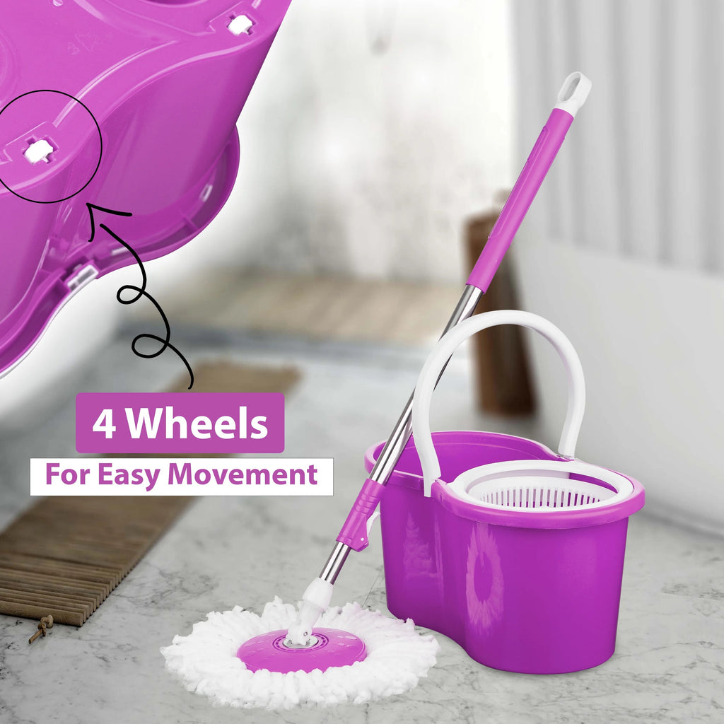 Spin Mop 360° Bucket Set Floor Magic Microfiber Rotating Dry Heads with 2 Heads