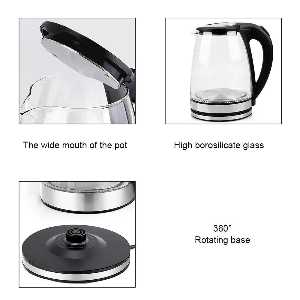 1.8L Electric Glass Kettle 1500–1800W | Fast Boil Water Heater with Dry Boil Protection (UK Plug)