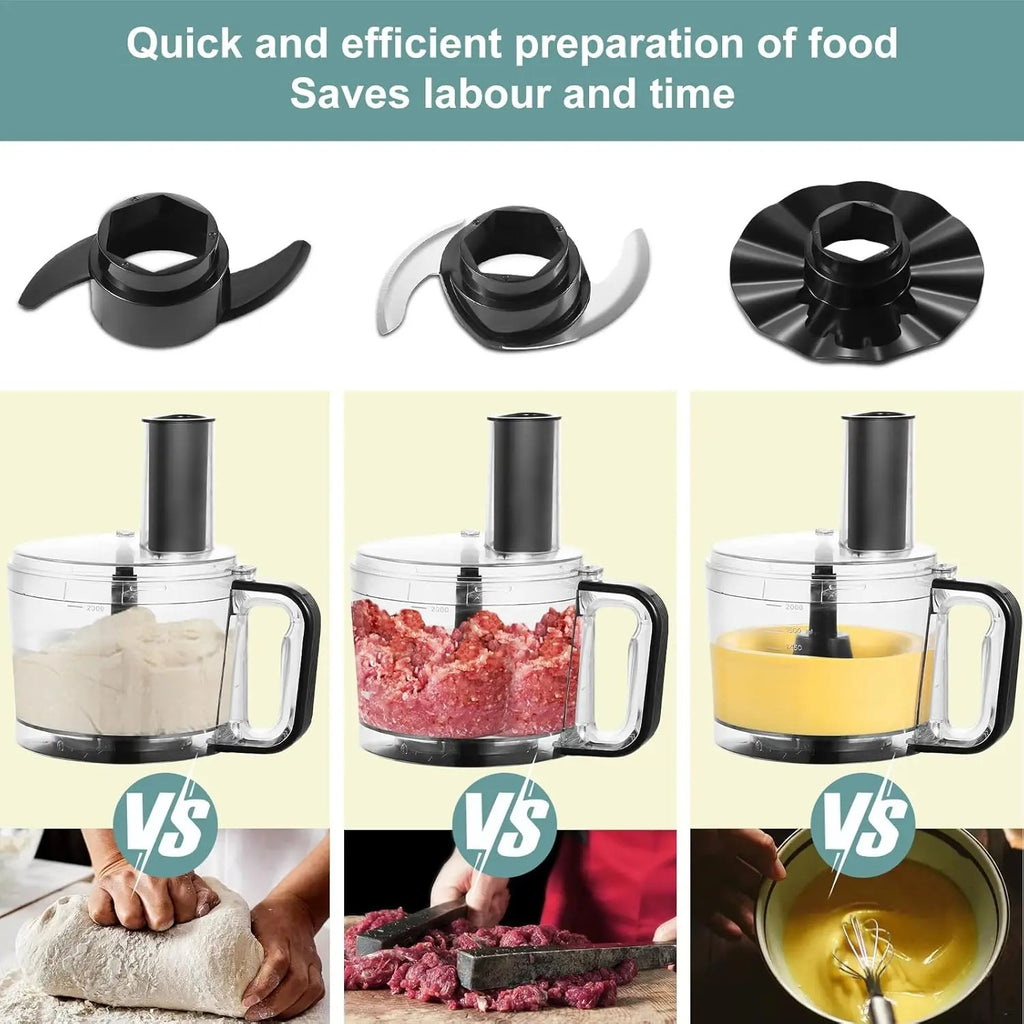 TopStrong 6-in-1 Food Processor 800W with 2L Bowl, 3 Speeds & Pulse – Chop, Slice, Shred & Knead Dough
