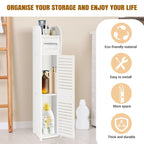 3-Tier Slim Bathroom Storage Cabinet with Doors – Waterproof PVC Floor Organizer for Narrow Spaces