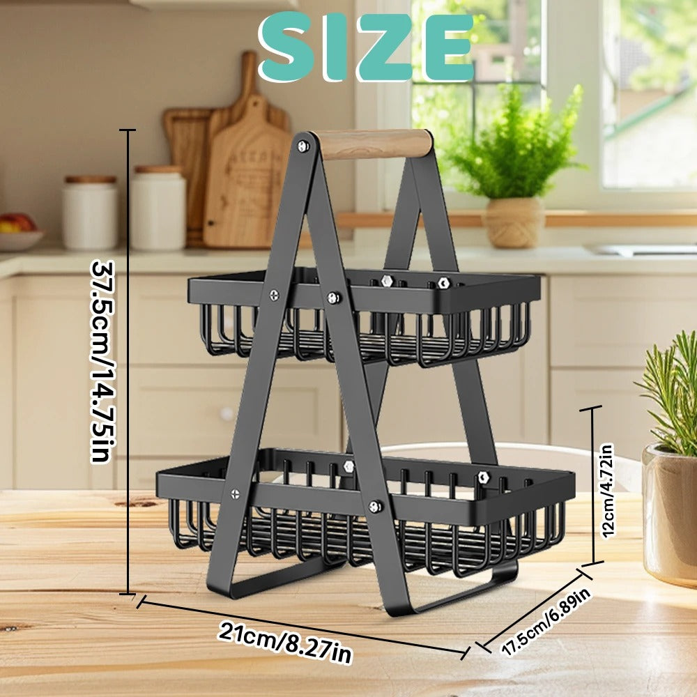 2-Tier Fruit Basket Stand – Detachable Stainless Steel Fruit & Vegetable Storage Rack
