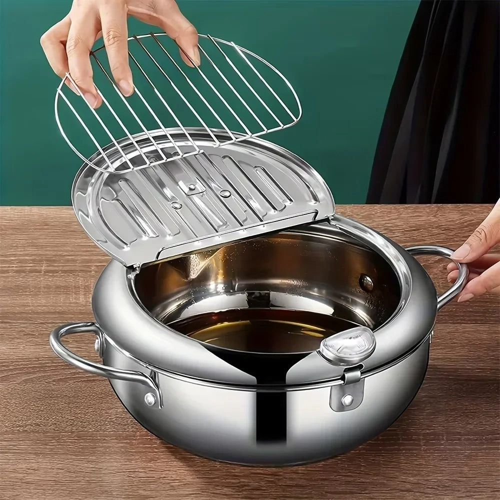 Induction-Compatible Stainless Steel Frying Pot – 2.2L Deep Fryer with Precision Temperature Control & Oil-Saving Design
