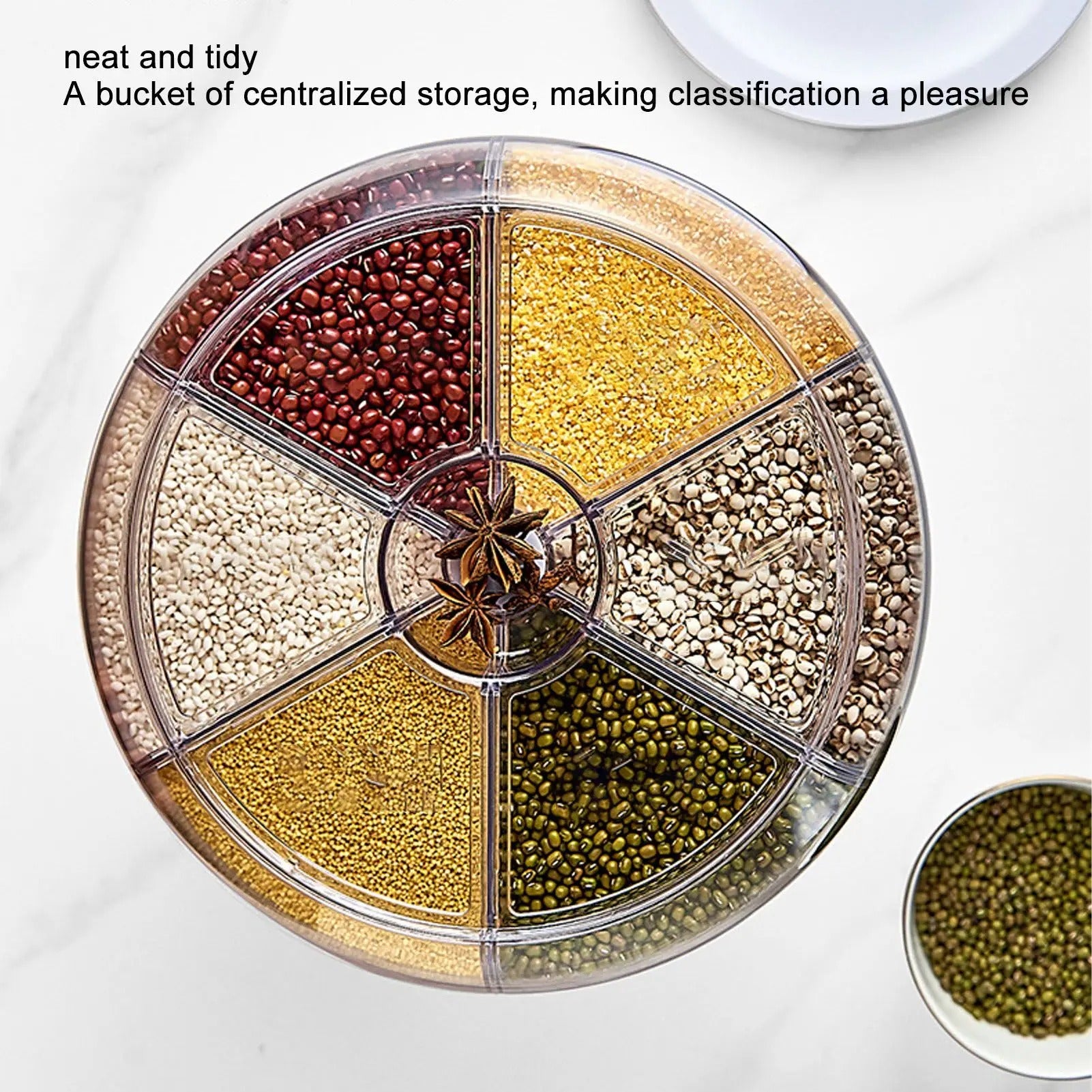 Rotating Rice & Grain Dispenser – 6-Compartment Sealed Food Storage Container, Insect-Proof Kitchen Organiser