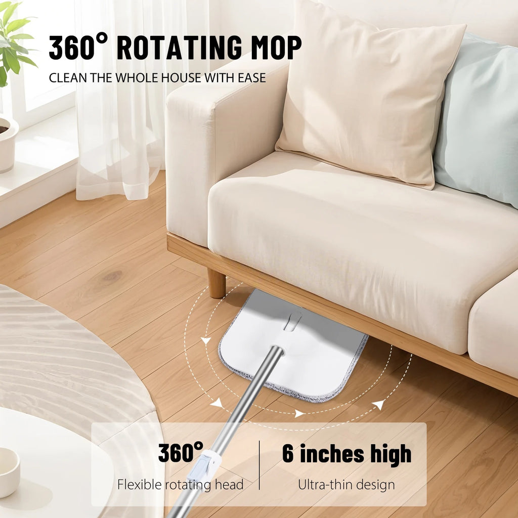 VickHome 360° Turbo Spin Mop and Bucket Set with 2.5L Capacity, Stainless Steel Handle & 3 Mop Heads