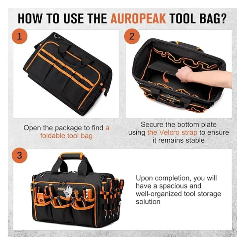 17-Inch Heavy-Duty Tool Tote Bag – Waterproof Multi-Pocket Organizer for Electricians & Mechanics
