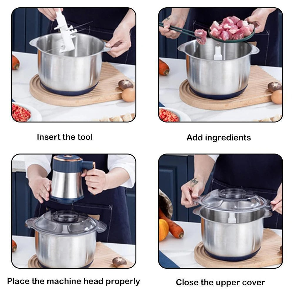 5L Multifunctional Electric Food Processor – Powerful 5-Speed Mixer & Meat Grinder with Stainless Steel Bowl