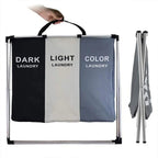 Laundry Basket 3 Compartments Large Foldable Bins Collapsible Hamper Aluminum Bracket and Carry Handles for Bedroom Bathroom