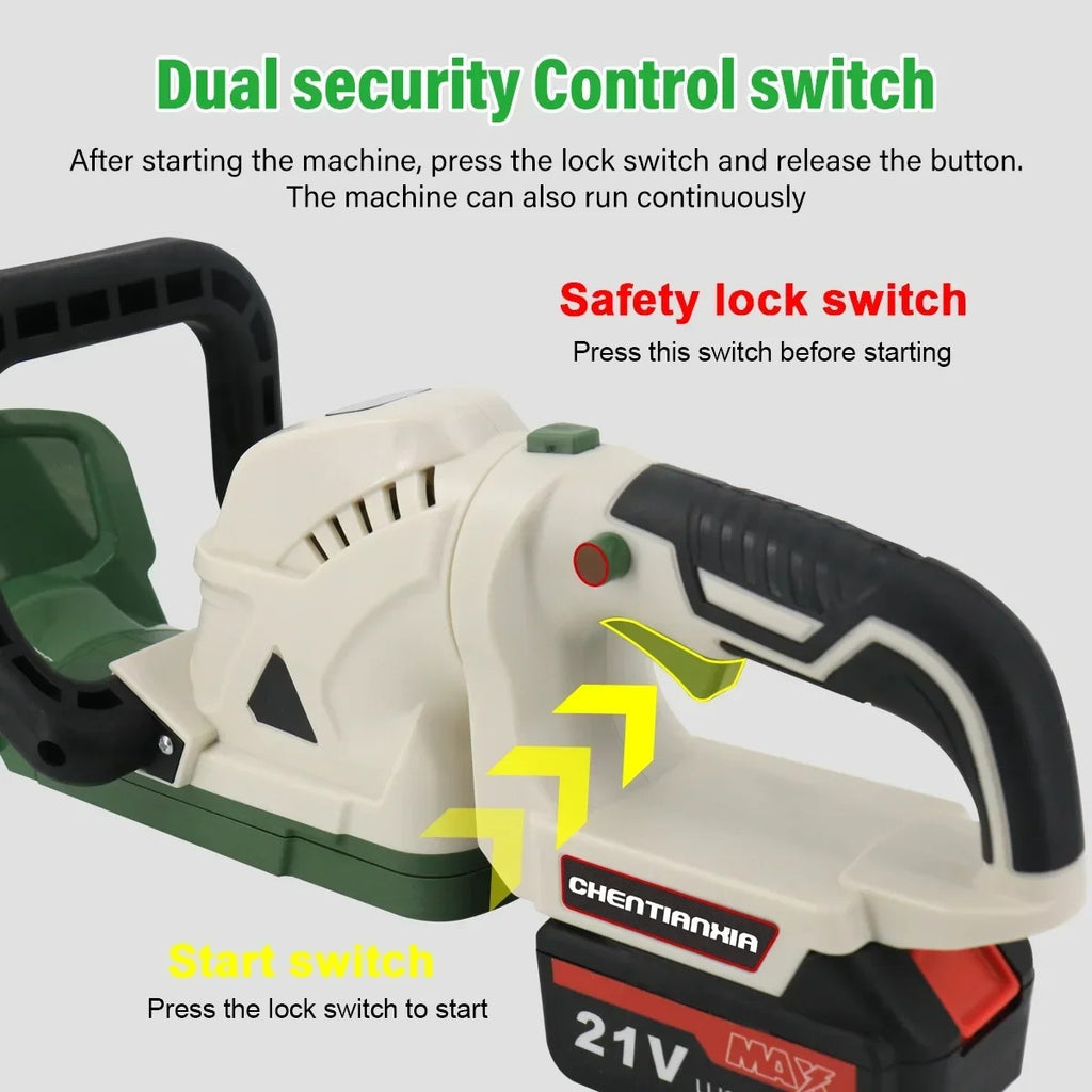 Brushless Cordless Hedge Trimmer 21V with 2 Batteries & Charger | Lightweight Garden Tree Branch Cutter