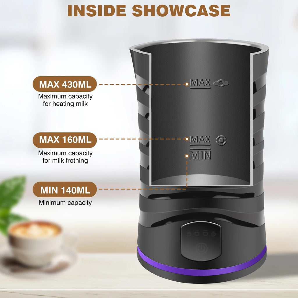 Electric Milk Frother and Steamer Hot Chocolate Machine 400W 4 in 1 Temperature Control 600ml Hot and Cold Milk Foam Maker for L