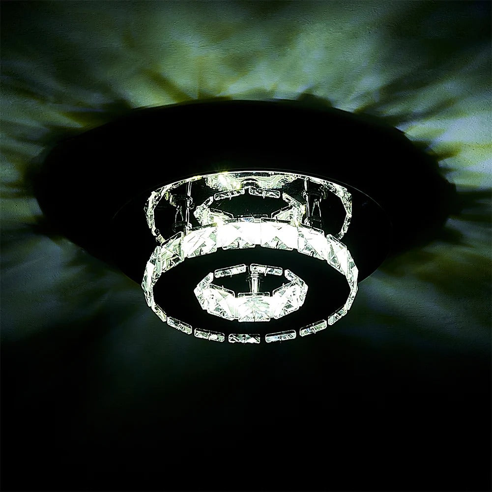 Modern Crystal Ceiling Light Stainless Steel Frame K9 Glass Crystals, 12W  LED, Cool White for Living Room Dining Room Hallway